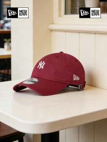 New Era NY Logo Embroidered Baseball Cap, Casual Soft Top Adjustable Curved Brim Dad Hat - Red - View 9