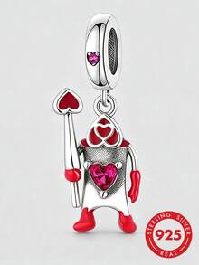 1pc 925 Sterling Silver Heart Queen Pendant, Dangling Bead Gothic Style Jewelry Gift - Silver - View 1