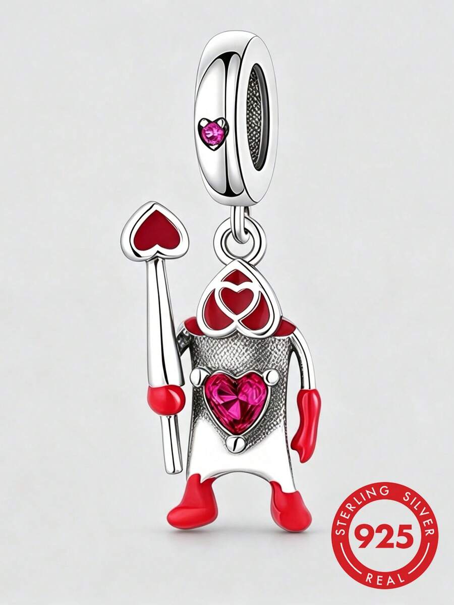 1pc 925 Sterling Silver Heart Queen Pendant, Dangling Bead Gothic Style Jewelry Gift - Silver - View 1