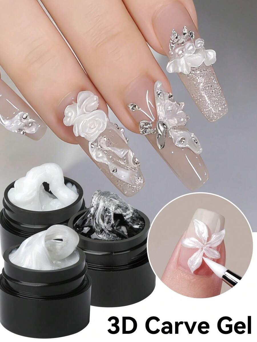 AiFer 8ml/件 3D美甲雕刻凝膠，閃亮固態雕刻凝膠，適用於美甲設計與建構