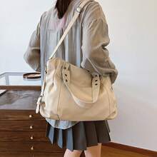 新款時尚女款肩背托特包 歐美風大容量極簡休閒手提包 斜跨包 - 米色 - 查看 8