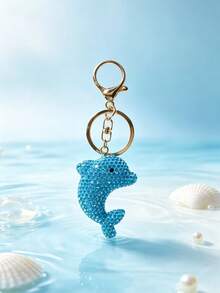Full Rhinestone Blue Dolphin Keychain, Cute Crystal Fish Bag Charm, Car Key Pendant Accessories For Women - Blue - View 10