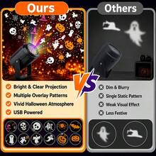 LED Halloween Projector Light 360° Dynamic Projection Smart Lamp, Includes Pumpkin, Ghost, Skeleton, Spider Patterns, Creates Wall & Ceiling Atmosphere Night Light, USB Powered Festival Party Home Decor Light - Black - View 7