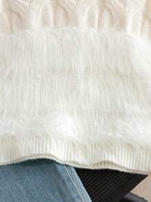 Girls' Sweet Solid Color 3D Cable Knit Patchwork Plush Round Neck Long Sleeve Sweater, Soft Casual Versatile Pullover For Daily Wear, School, Spring, Autumn, Winter - Apricot - View 4