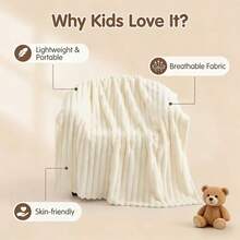 1pc Solid Color Striped Soft Warm Plush Blanket, Room Decor Multi-Functional Throw Blanket, Suitable For Bed, Sofa, Travel, Office, Bedroom Decoration Home Decor Autumn Decor All Season Use, Perfect Christmas And Halloween Gift For Friends And Family - Milky White - View 12