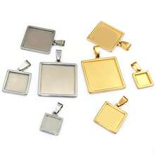 2pcs 10-25mm Inner Size Stainless Steel Square Pendant Cabochons Blank Base Setting Bezel Tray DIY Jewelry Making Accessories - Square Base - View 2