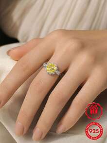 1pc 925 Sterling Silver Synthetic Yellow Zirconia Crown Ring, Perfect For Daily Wear And Valentine's Day Gift, Comes With Gift Box. - Silver - View 7
