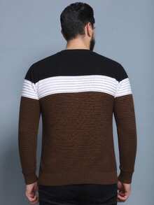 Men's Knit Sweater Crew Neck Long Sleeve Wool Pullover - 棕色 - 查看 2