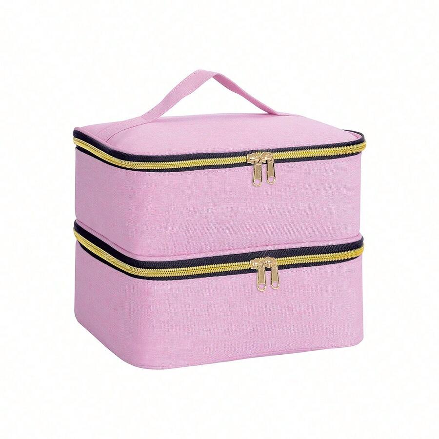 Organizador de Esmalte de Uñas de Mano de Doble Capa, Bolsa Organizadora de Cosméticos para Niñas y Mujeres, Arte de Uñas, Aceites Esenciales, Juego de Cosméticos, Uso Diario y de Viaje - oro rosado - Ver 1