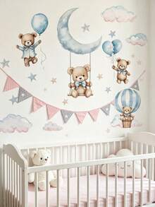 2 Styles Kids Room Wall Decals, Bear Balloon Moon Stickers And Space Astronaut Rocket Stickers, Home Decor, Boys Girls Bedroom Wall Art - Multicolor - View 2