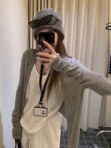 Cardigan Rajut Longgar Abu-abu Model Slimfit, Lapisan Tipis Serbaguna untuk Musim Gugur - Grey - View 4