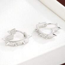 1 Pair Fashionable Heart-Shaped Rivet Design Personalized Earrings, Couple Gift - Silver - View 4