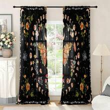 2 buah Tirai Semi-Transparan Motif Kupu-kupu dan Jamur Fase Bulan Bergaya Bohemian Vintage, Poliester 90GSM Semi-Transparan untuk Perlindungan Privasi, Mudah Dipasang, Cepat Kering, Tahan Pudar, Tirai Ringan yang Dapat Dilepas dan Dicuci, Cocok untuk Rumah, Kamar, Dapur, dan Sekat atau Dekorasi Lainnya - MultiWarna - View 11
