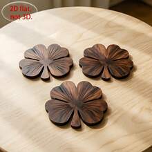 4pcs Walnut Color Coasters - Clover Wooden Coasters, Luxury Coffee & Tea Cup Desktop Protection Coaster Set, Suitable For Home, Bar And Country Style Home Decor Gift, 2D Flat - Coffee Brown - View 4