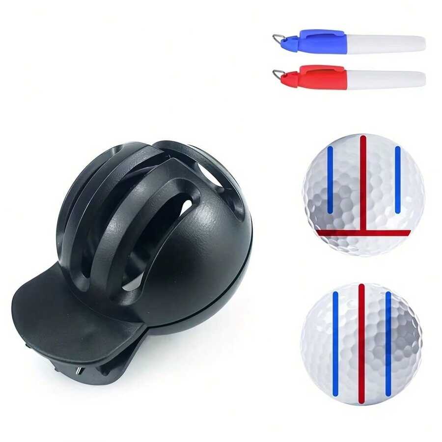 Templat Penanda Bola Golf dengan Pena Cat Dua Warna, Desain Pemosisian Presisi 3 Garis Dua Sisi, Pengunci Jepit Stabil Anti Selip, Penandaan Penyelarasan Cepat untuk Bola Golf, Membantu Kalibrasi Arah Pukulan, Portabel, Ringkas, Mudah Disimpan, Alat Bantu Latihan Golf untuk Pemula - MultiWarna - View 1