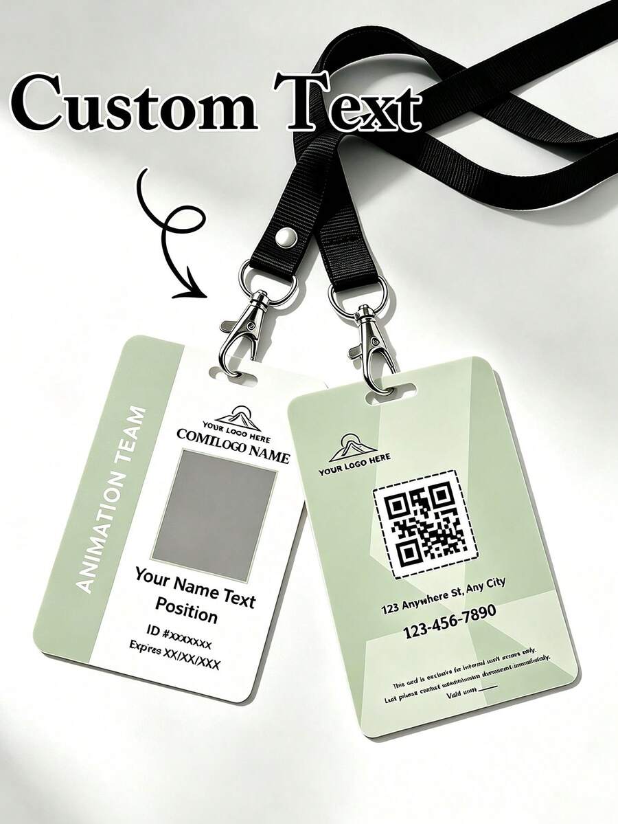 Custom PVC ID Badge With Black Lanyard | Personalized Employee Name Tag, Customizable Logo And QR Code PVC Employee ID Card, Suitable For Office And Exhibition Use - Multicolor - View 1