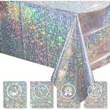2pcs Silver Floral Laser Disposable Plastic Tablecloth, Shimmering Under Light, Suitable For Birthday Party, Theme Party, Holiday Gathering, Outdoor Dining Table Decor 137*274cm - Multicolor - View 5