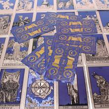 Blue & Gold Tarot Deck 78 Cards - Original Waite Design, Premium Waterproof Gold Foil Paper, Comes With Hard Box And English Instruction Guide - B - View 9