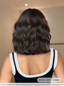 12-Inch Short Wave Linen Brown Wigs For Women,Elegant Wavy Bob Wigs With Curtain Bangs,High Quality Soft Synthetic Fiber Wigs For Women Daily Wear, Family Party Use, Mother's Day Gift - Fashion Wig Accessories - 亞麻棕 - 查看 3