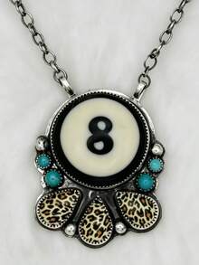 1pc Vintage Bohemian Style Leopard Print Faux Turquoise Pendant Necklace, Western Cowboy Jewelry Gift Suitable For Women's Daily, Party, Travel Wear - Silver - View 1