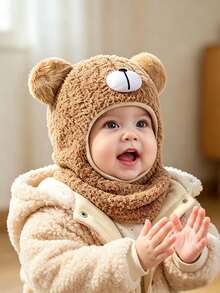 Baby Hat Scarf One-Piece Autumn/Winter Infant Hooded Hat Unisex Ear Protection Mask Pullover Hat - Multicolor - View 6