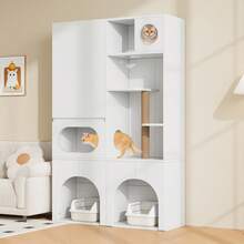Cat Tree With Cat Mat, Cat Furniture, Pet Cabinet With Rattan Drawer, Pet Sideboard/TV Stand, No Cat Box, White, 120x50x65 - Tall Cabinet,140*45*195 cm - View 10