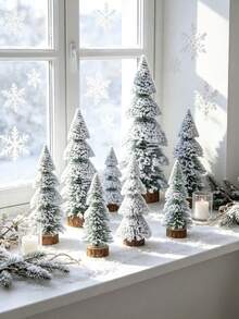 Mini Tiered Christmas Tree Tabletop Decoration, Mini Frosted Pine Needle Tree, Tower-Shaped Flocked Cedar Tree; Ideal For Christmas Gifts, Home Decor, And Holiday Party Decorations. Merry Christmas. - Multicolor - View 2