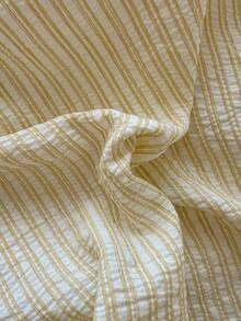 Cream Yellow Fine Striped Washed Jacquard Button Style 4-Piece Bedding Set, Contrast Yellow Button Decor, Breathable Soft All-Season Bedding Set Including 1 Duvet Cover, 1 Bed Sheet, 2 Pillowcases, No Filling, Suitable For Dorm, Bedroom, Home Use, Multiple Size Options - Champagne - View 6