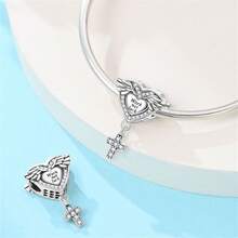 1pc Unique Prayer Bead Silver Cubic Zirconia Cross Safety Clasp, Perfect For Pairing With Original Bracelets, Necklaces And Bangles, For DIY Jewelry Making, Also A Great Birthday Gift For Female Friends. - Silver - View 6