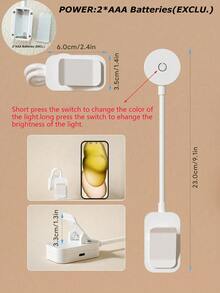 1pc/2pcs Portable LED Reading Light With Clip On Reading Light, Long Press To Adjust 3 Levels Of Brightness, Dormitory Bedside Reading Book Light - 白色 - 查看 6