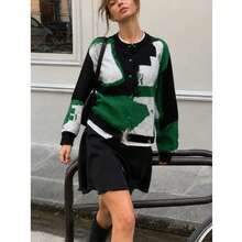 New Women's Casual Minimalist Artistic Colorblock Design Round Neck Sweater Cardigan Jacket For Spring, Autumn And Winter - Multicolor - View 2