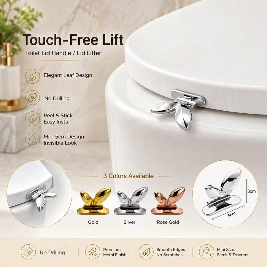 Toilet Lid Handle, Leaf-Shaped Self-Adhesive Easy Installation Tool, Multi-Purpose Grip Handle, Fits Toilet Lid / Drawer / Cabinet, Bathroom Home Accessory, Daily Household Practical Hygiene Aid Tool, Toilet Lid Opening Assist Tool