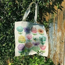 Paquete de 1 pieza, linda bolsa de tela con ilustraciones florales (13.8 pulgadas x 15.8 pulgadas), elegante bolsa de compras, adecuada para el transporte diario, viajes a la playa y un rega - A - Ver 9