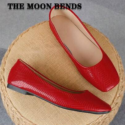 2026 New Women's Square Toe Flat Shoes, Red Woven Slip-On B…