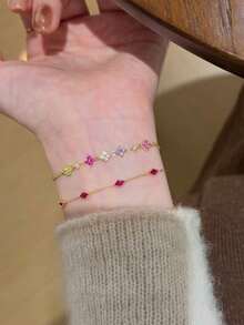 1件輕奢小眾時尚鑲鑽心形女士手鍊，宴會派對禮物送給朋友 - 彩色 - 查看 3