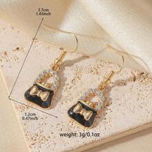 1pc Sweet Rhinestone Bow Mini Handbag Ear Hook, Multi-Color Drip Oil Cute Bag Shape Long Dangle Earrings, Creative Versatile Ear Jewelry For Girls - Red Bow - View 9