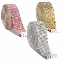 1 Roll 12-Row Self-Adhesive Crystal Rhinestone Ribbon - DIY Sequin Sticker Roll, Suitable For Handicrafts, Phone And Car Decoration, Jewelry Making Supplies, Diamond Shape - A - View 7
