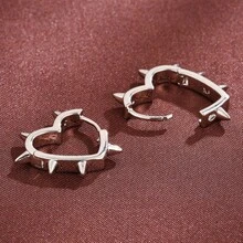1 Pair Fashionable Heart-Shaped Rivet Design Personalized Earrings, Couple Gift - Silver - View 6