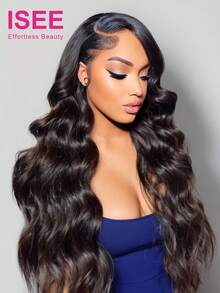 ISEE HAIR Wear Go 9x6 Transparent Glue-Free Wavy Human Hair Wig, Pre-Bleached Knots, 180% Density, 16-28 Inch Frontal Wig With Hairline, Suitable For Beginners And Daily Wear - SNatural - View 4