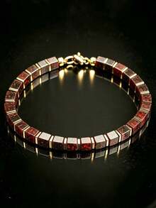 1pc African Bloodstone Square Bead Bracelet, Daily Wear Choice, Attract Abundance & Prosperity - African Bloodstone - View 3