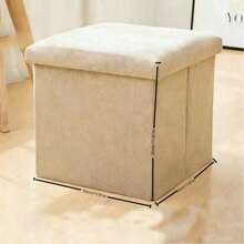 1pc Multifunctional Linen Folding Storage Ottoman, Sofa Stool Storage Box Organizer Shoe Bench, Suitable For Adults, Flexible Home Use - Beige - View 6