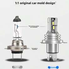 Heyword 1pc H4 LED Motorcycle Bulb, Fog Light 9003 HB2, 1500 Lumens 6000K Cool White, Plug And Play, Suitable For High/Low Beam, Easy Installation - White - View 6