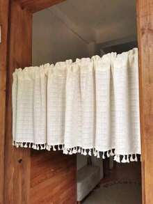 1pc Woven Lace Small Window Curtain, Suitable For Home Daily Decoration And Holidays - Beige - View 5