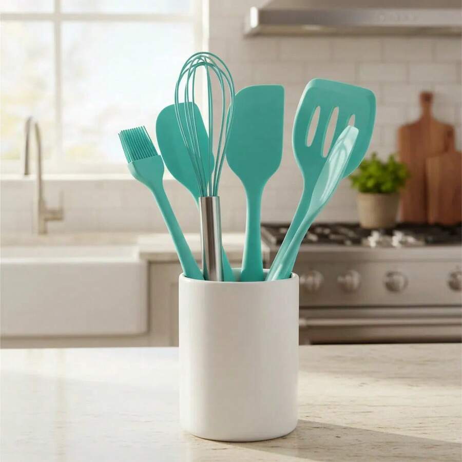 Jogo De Cozinha Kit5 Peças Utensílios De Cozinha Em Silicone não Risca - Azul - Visão 1