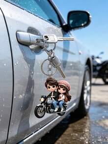 2D平面浪漫情侶摩托車圖案壓克力鑰匙圈，汽車內飾裝飾、家居裝飾，新穎壓克力設計鑰匙圈配件，耐用且輕巧，適用於汽車鑰匙圈、手機鑰匙圈、背包和錢包鑰匙圈裝飾，可作為生日禮物、摩托車愛好者鑰匙圈、汽車鑰匙吊飾 - 彩色 - 查看 6