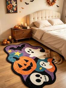1pc Thanksgiving Pumpkin Ghost Skeleton Element Decorative Rug, Warm And Soft Decorative Floor Mat, Perfect For Daily Home And Holiday Decor, Decorative Rug, Bedroom Decor, Small Rug, Rug, Home Decor, Living Room Rug, Living Room Small Rug, Bedroom Rug, Living Room Home Decor, Outdoor Rug, Washable Rug - Multicolor - View 2