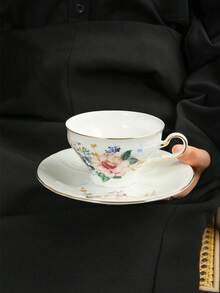 1pc Elegant Large Cup & Saucer Set, Floral Pattern Design, Suitable For Home, Restaurant, Cafe, Club Use - Multicolor - View 6
