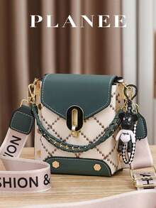 Rhombus Pattern Phone Bag, Women's Shoulder Bag, Fashion Mini Crossbody Bag, Women's Chain Handbag And Square Wallet - Green - View 1