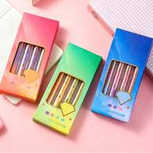 Gold Glitter Gradient Highlighter Set, Glitter Starry Colorful Marker Pens, Axe-Shaped Wide Tip, Stationery For Journaling, Doodling, Student Highlighting - Multiple Styles - View 5