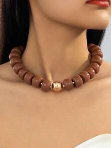 1pc Summer Beaded Necklace Colorful Dopamine Bohemian Style Women's Handmade Beaded Choker - Brown Vintage Beaded Necklace - View 5